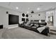 Carpeted home theater with reclining leather chairs and projector. A great place to spend time with Gathering! at 2208 Point Rock Ln, Las Vegas, NV 89134