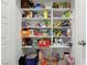 The pantry is filled with food items and is well-organized with shelving at 4347 Outlook Vista Ave, North Las Vegas, NV 89084