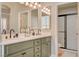 Bathroom featuring double sinks, spacious counters, and a standing shower at 708 Canterbury Cross Pl, Las Vegas, NV 89144