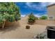 Backyard featuring gravel landscaping, trees, and a fire pit at 900 Harbor Ave, Henderson, NV 89002