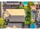 Aerial view of a house with a pool and a lush green backyard, complete with patio furniture at 9052 Pine Mission Ave, Las Vegas, NV 89143