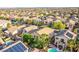 Wide aerial view of a residential neighborhood with houses, pools and mature trees at 9052 Pine Mission Ave, Las Vegas, NV 89143