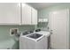 Bright laundry room with modern appliances and white cabinetry at 94 Fantasia Ln, Henderson, NV 89074