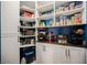Organized pantry with white cabinets, shelves, and a countertop, perfect for storage and meal preparation at 10126 Cliff Dwellings Ave, Las Vegas, NV 89178