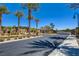 Gated community entrance featuring palm trees and lush landscaping at 8550 Lost Pony St, Las Vegas, NV 89148