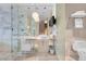 Modern bathroom featuring a glass shower, marble countertops, and contemporary design elements at 4381 W Flamingo Rd # 1109, Las Vegas, NV 89103
