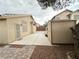 Backyard with a storage shed and decorative swing at 4484 Warbonnet Way, Las Vegas, NV 89147