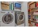Laundry room featuring modern appliances and ample storage shelving at 10412 Deer Heights St, Las Vegas, NV 89178