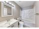 A clean bathroom featuring a vanity with a sink and a shower-tub combination with modern fixtures at 211 Mission Laguna Ln # 205, Las Vegas, NV 89107
