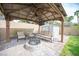 Cozy outdoor patio with comfortable seating, a fire pit, and a covered structure for relaxing and entertaining at 220 Hollyfern St, Henderson, NV 89074