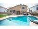 Inviting backyard showcasing a refreshing pool, a lounging area, and a well-maintained lawn at 220 Hollyfern St, Henderson, NV 89074