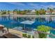 Backyard patio with a private dock and waterfront view at 2708 Port Of Call Dr, Las Vegas, NV 89128