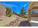 Backyard features desert landscaping, a privacy wall and covered patio at 2713 Rue Toulouse Ave, Henderson, NV 89044