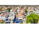 Aerial view of the home highlighting the backyard, neighborhood streets, and surrounding landscape within the community at 5853 Calobar Ln, Las Vegas, NV 89110
