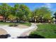 Scenic community park with mature trees, picnic tables and playground at 7653 Fabled Filigree St, Las Vegas, NV 89149