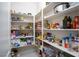 Walk-in pantry with ample shelving, stocked with various household goods and food items at 1130 Calico Rdg, Mesquite, NV 89034