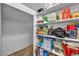 Walk-in pantry stocked with an assortment of dry goods, snacks, and household supplies at 10611 Auburn Springs Ave, Las Vegas, NV 89166