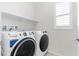 Clean laundry room with shelving and modern front load washer and dryer at 127 Medianoche St, Las Vegas, NV 89138