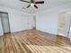Bright bedroom boasts wood-look floors, ceiling fan and multiple closets at 2044 Mesquite Ln # 202, Laughlin, NV 89029