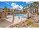 Resort-style pool and spa surrounded by lush landscaping for a tranquil and luxurious atmosphere at 2044 Mesquite Ln # 202, Laughlin, NV 89029