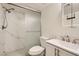 Modern bathroom with a glass-enclosed shower, updated sink, and neutral color palette at 3135 S Mojave Rd # 146, Las Vegas, NV 89121