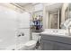 Modern bathroom with a glass shower and single sink vanity at 731 Glowing Horizon St, Henderson, NV 89052