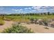 Wide shot of a well-maintained golf course with native desert landscaping under a bright, partly cloudy sky at 10241 Premia Pl, Las Vegas, NV 89135