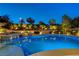A luxurious pool with a built-in spa, surrounded by landscaped gardens with ambient lighting for evening enjoyment at 12122 High Country Ln, Las Vegas, NV 89138