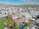 Stunning aerial view of the home, showcasing the backyard pool, and cul-de-sac street at 4169 San Capri Way, Las Vegas, NV 89141
