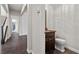 Convenient powder room showcasing contemporary design with a modern vanity and fixtures at 4169 San Capri Way, Las Vegas, NV 89141
