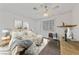 Staged bedroom with neutral colors, carpet and natural light from one window at 5240 Las Cruces Dr, Las Vegas, NV 89130