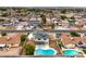 Aerial view of the house showcasing a backyard with a pool and patio at 5629 Caladonia Ave, Las Vegas, NV 89110