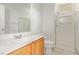 Bathroom featuring a single sink vanity, a shower with glass doors, and tile flooring at 6365 Diego Dr, Las Vegas, NV 89156
