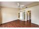 Spacious primary bedroom features wood flooring and access to en-suite bath at 9948 Bundella Dr, Las Vegas, NV 89134