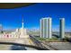 Balcony view overlooking the vibrant city, the iconic Stratosphere Tower, and the sprawling landscape at 2777 Paradise Rd # 1701, Las Vegas, NV 89109