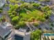 Scenic aerial shot of a neighborhood park, lush trees, walking paths, and the surrounding homes at 2964 Via Della Amore, Henderson, NV 89052