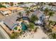 Overhead perspective of a property with a custom pool, mature palm trees, and a private backyard at 6520 Turtle Hill Rd, Las Vegas, NV 89110