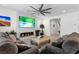 Bright living room with modern fireplace and large TV, perfect for entertaining at 8107 Skye Sweep St, Las Vegas, NV 89166