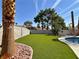 Well-maintained backyard features artificial turf, desert landscaping, and a pool at 2022 Big Bend Way, Henderson, NV 89074