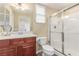 Bathroom featuring single sink vanity and glass enclosed shower at 2489 Black River Falls Dr, Henderson, NV 89044