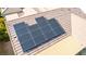Close up aerial view of modern solar panels installed on the home at 2489 Black River Falls Dr, Henderson, NV 89044