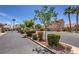 Landscaped street in a gated community featuring manicured bushes, mature trees, and well-maintained homes at 8942 Galena Crossing St, Las Vegas, NV 89123