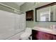 This cozy full bath features a tub and shower combo and vanity storage at 112 Kava Kava St, Henderson, NV 89015
