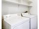 Fully functional laundry room featuring a washer, dryer, and plenty of shelving at 2117 Echo Bay St # 102, Las Vegas, NV 89128