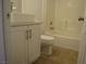 Tiled bathroom with white vanity, toilet, and shower/tub with tiled walls at 5241 Caspian Springs Dr # 103, Las Vegas, NV 89120