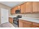 Updated kitchen featuring stainless steel appliances and generous counter space at 637 Our Heritage St, Henderson, NV 89011