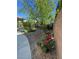 Backyard landscaping featuring roses and a mature tree at 9641 Windborne Ave, Las Vegas, NV 89147