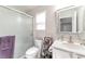 Bathroom with a walk-in shower, toilet, and a vanity with a mirror at 10741 Pearl River Ave, Las Vegas, NV 89166