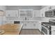 Bright kitchen featuring white cabinets, subway tile backsplash, and stainless steel appliances at 1481 Rancho Ridge Dr, Henderson, NV 89012