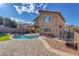 Backyard pool and spa with beautiful brick patio and green artificial turf creating a private backyard oasis at 1481 Rancho Ridge Dr, Henderson, NV 89012